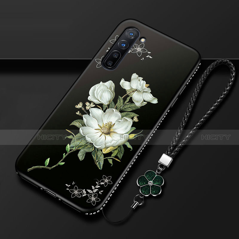 Oppo K7 5G用シリコンケース ソフトタッチラバー 花 カバー Oppo ホワイト