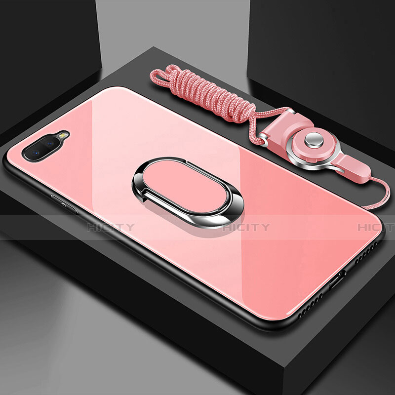 Oppo R15X用ハイブリットバンパーケース プラスチック 鏡面 カバー アンド指輪 マグネット式 T02 Oppo ピンク