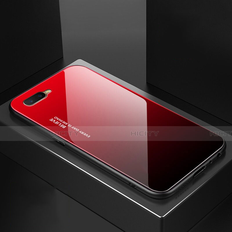 Oppo R15X用ハイブリットバンパーケース プラスチック 鏡面 虹 グラデーション 勾配色 カバー H01 Oppo 