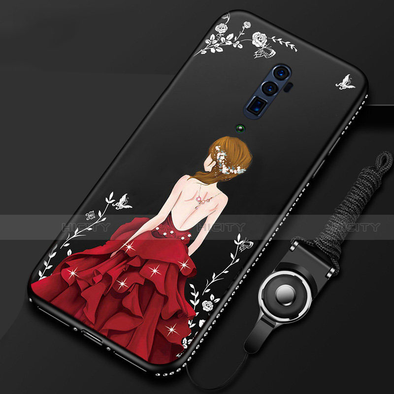 Oppo Reno 10X Zoom用シリコンケース ソフトタッチラバー バタフライ ドレスガール ドレス少女 カバー Oppo レッド・ブラック