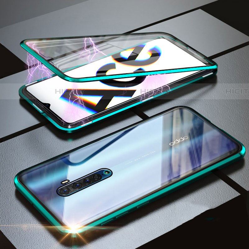 Oppo Reno Ace用ケース 高級感 手触り良い アルミメタル 製の金属製 360度 フルカバーバンパー 鏡面 カバー M02 Oppo グリーン