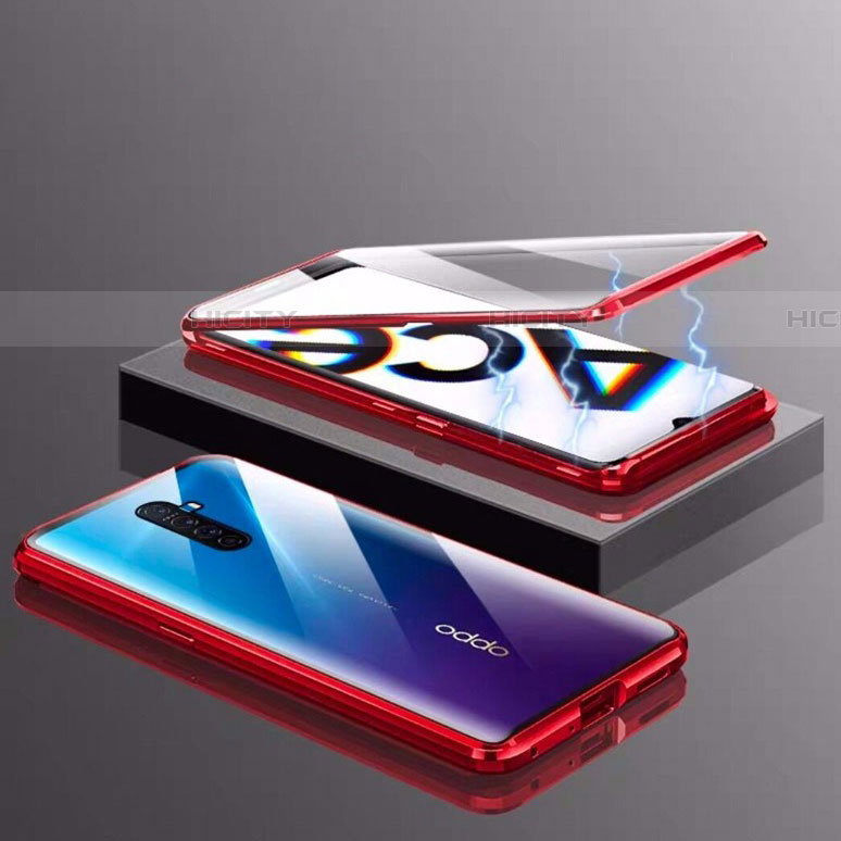 Oppo Reno Ace用ケース 高級感 手触り良い アルミメタル 製の金属製 360度 フルカバーバンパー 鏡面 カバー M03 Oppo レッド