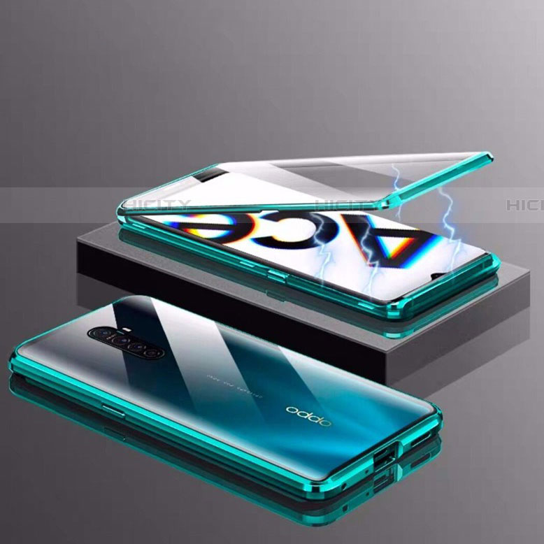 Oppo Reno Ace用ケース 高級感 手触り良い アルミメタル 製の金属製 360度 フルカバーバンパー 鏡面 カバー M03 Oppo グリーン