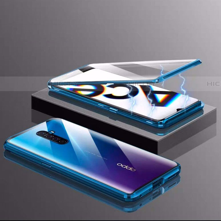 Oppo Reno Ace用ケース 高級感 手触り良い アルミメタル 製の金属製 360度 フルカバーバンパー 鏡面 カバー M03 Oppo ネイビー