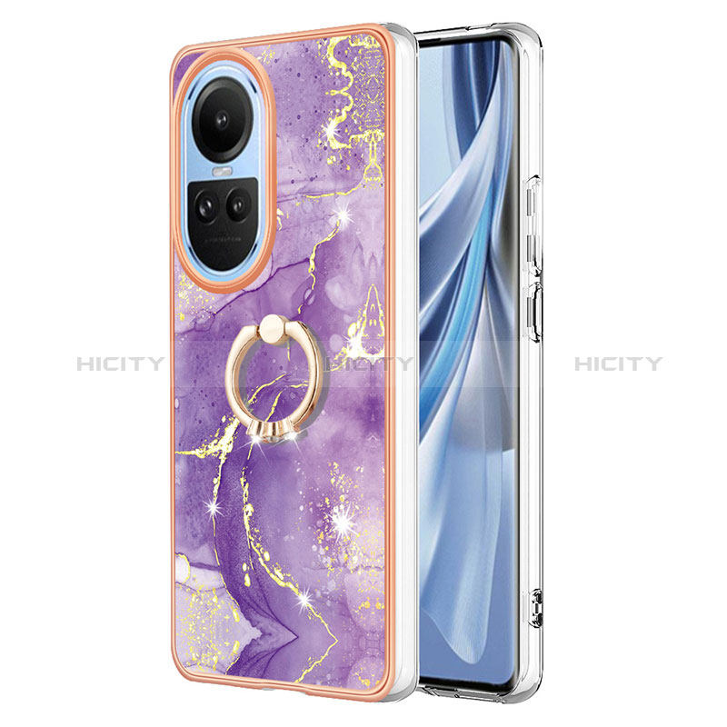 Oppo Reno10 Pro 5G用シリコンケース ソフトタッチラバー バタフライ パターン カバー アンド指輪 YB5 Oppo パープル