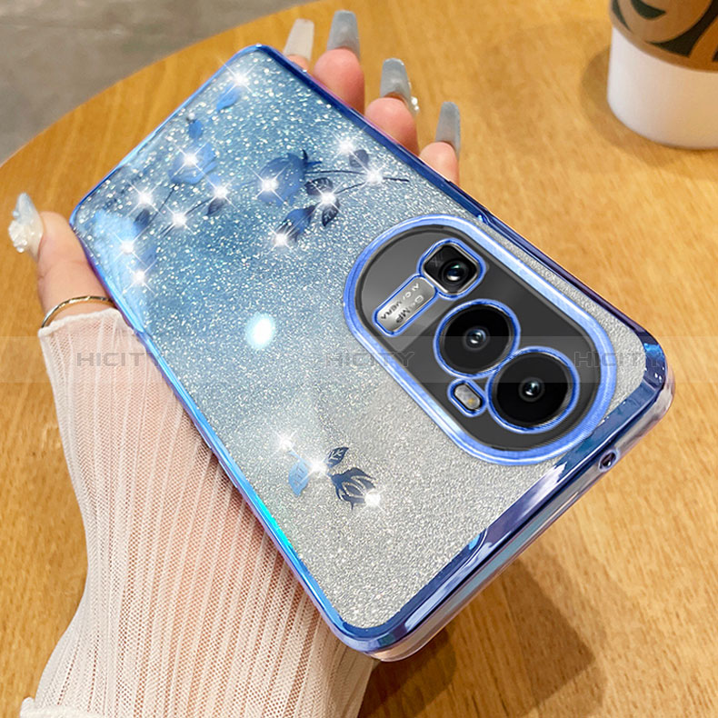 Oppo Reno10 Pro+ Plus 5G用極薄ソフトケース シリコンケース 耐衝撃 全面保護 クリア透明 花 Oppo ネイビー