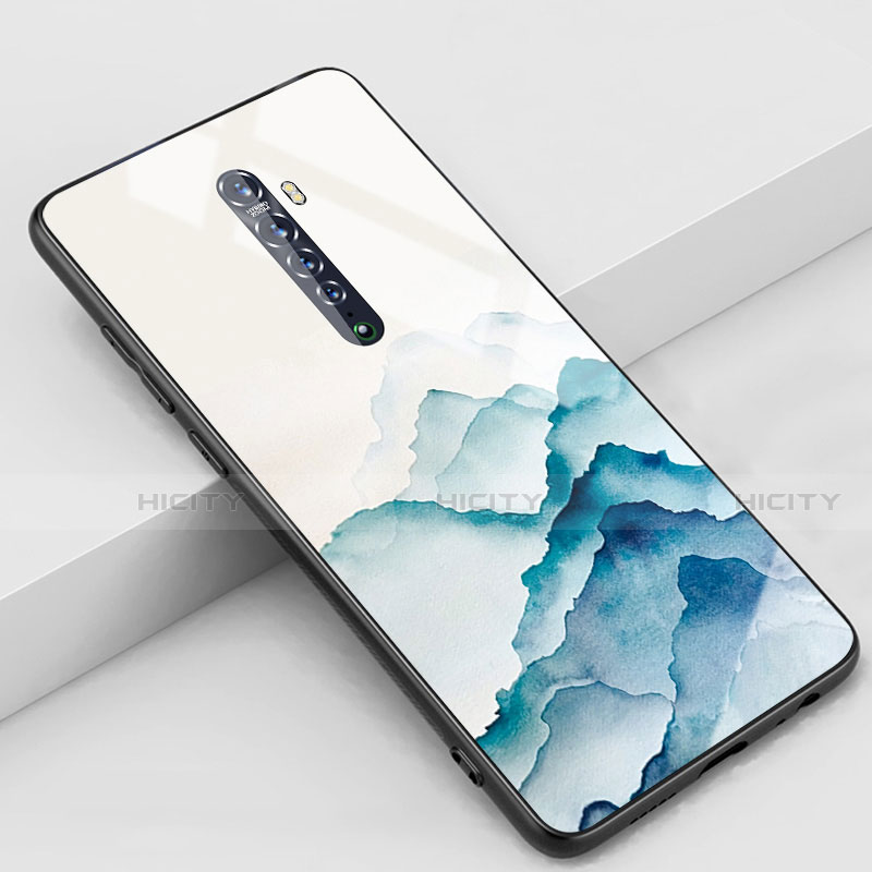 Oppo Reno2用ハイブリットバンパーケース プラスチック パターン 鏡面 カバー S02 Oppo シアン