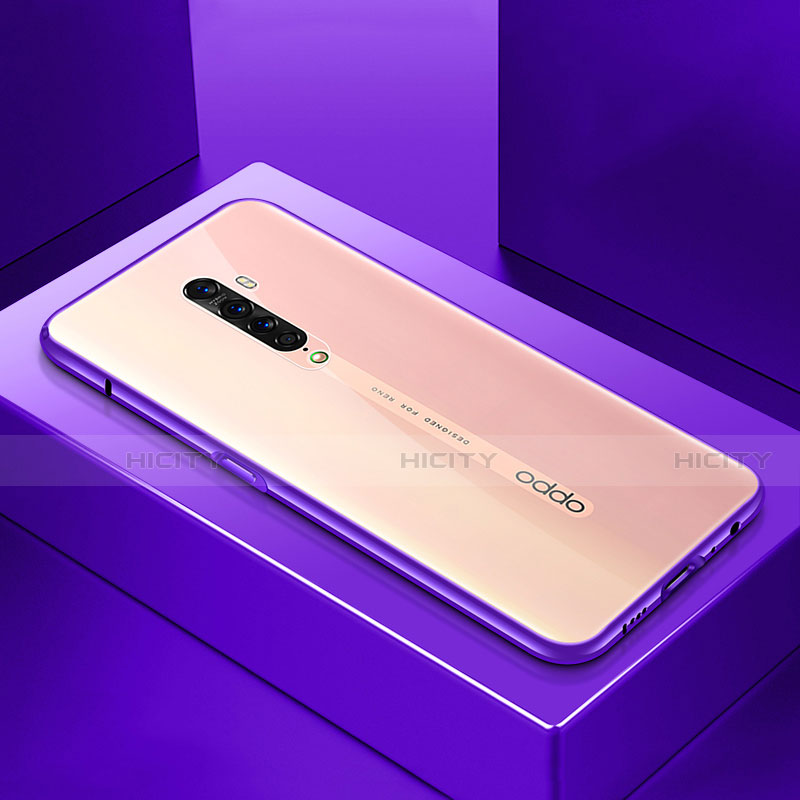 Oppo Reno2用ケース 高級感 手触り良い アルミメタル 製の金属製 360度 フルカバーバンパー 鏡面 カバー M07 Oppo パープル