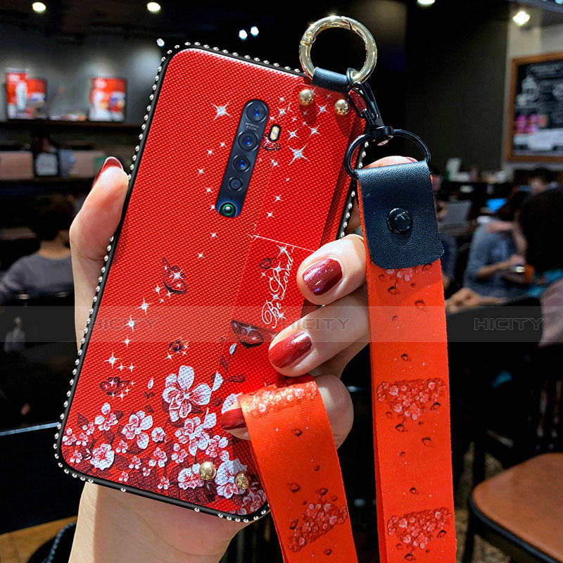 Oppo Reno2用シリコンケース ソフトタッチラバー 花 カバー S01 Oppo レッド