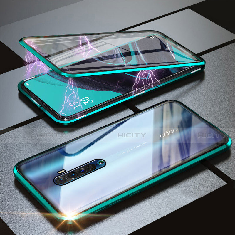 Oppo Reno2用ケース 高級感 手触り良い アルミメタル 製の金属製 360度 フルカバーバンパー 鏡面 カバー M05 Oppo グリーン