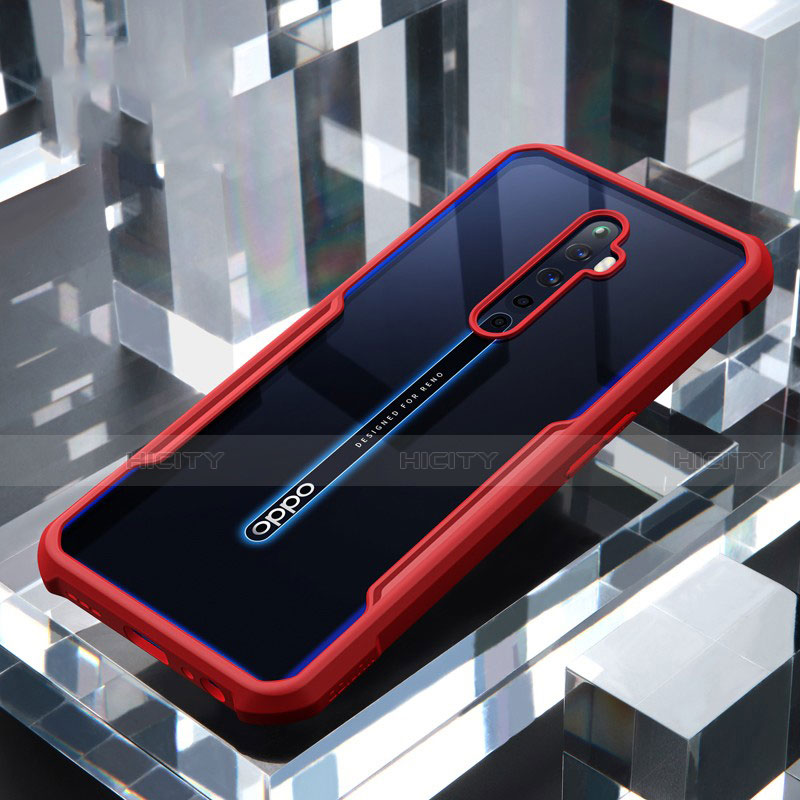 Oppo Reno2 Z用ハイブリットバンパーケース クリア透明 プラスチック 鏡面 カバー Oppo レッド