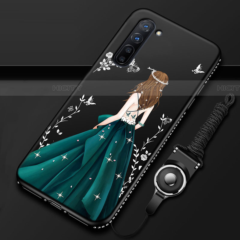 Oppo Reno3用シリコンケース ソフトタッチラバー バタフライ ドレスガール ドレス少女 カバー Oppo グリーン