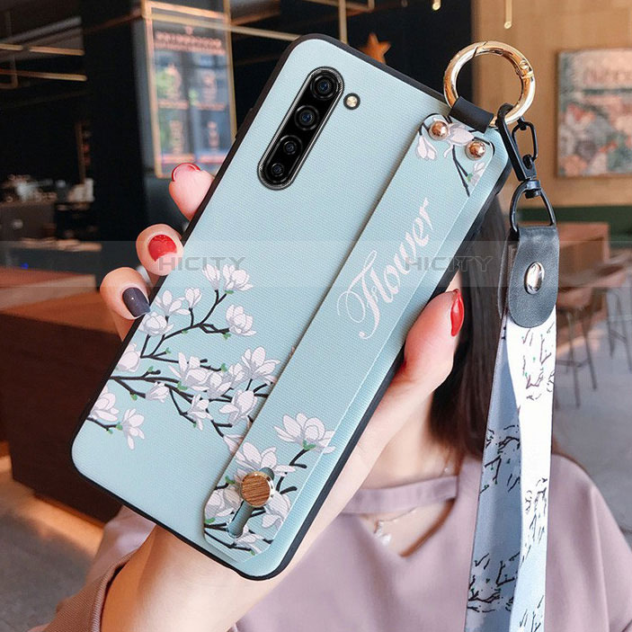 Oppo Reno3用シリコンケース ソフトタッチラバー 花 カバー S02 Oppo ブルー