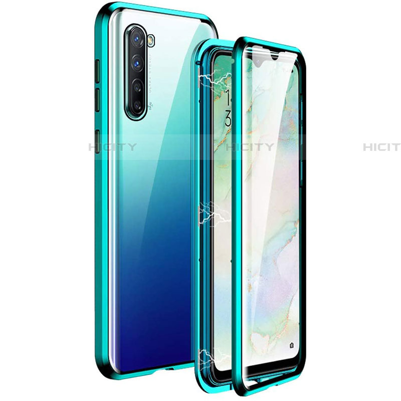 Oppo Reno3用ケース 高級感 手触り良い アルミメタル 製の金属製 360度 フルカバーバンパー 鏡面 カバー M06 Oppo グリーン