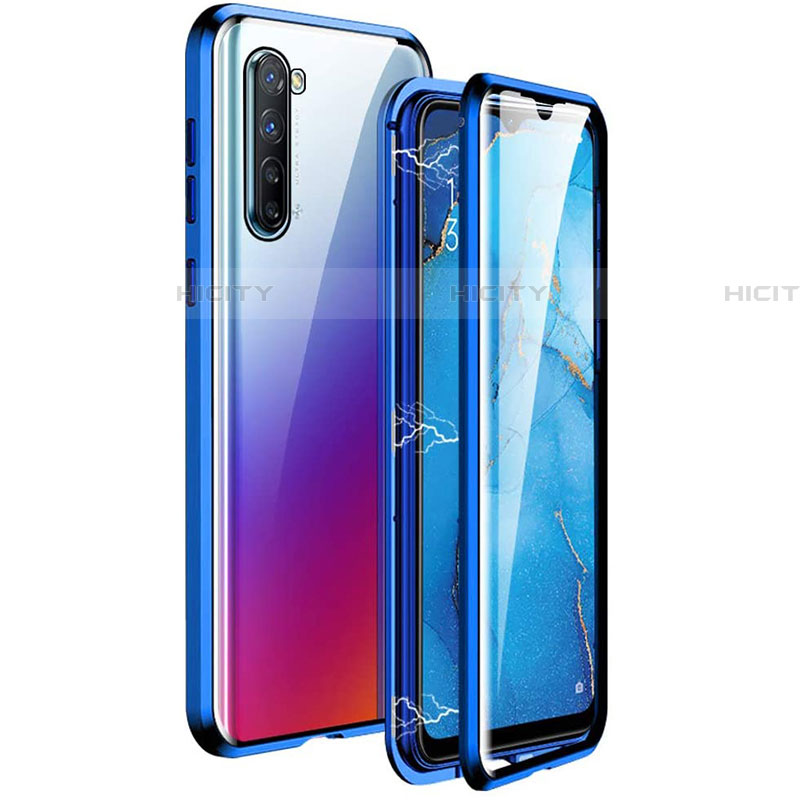 Oppo Reno3用ケース 高級感 手触り良い アルミメタル 製の金属製 360度 フルカバーバンパー 鏡面 カバー M06 Oppo ネイビー