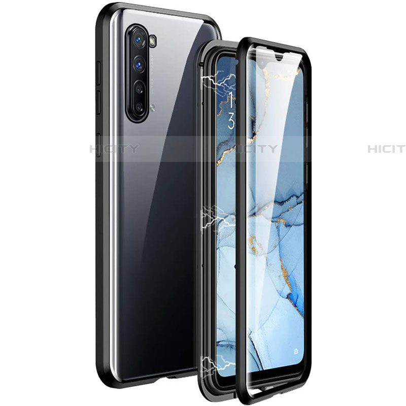 Oppo Reno3用ケース 高級感 手触り良い アルミメタル 製の金属製 360度 フルカバーバンパー 鏡面 カバー M06 Oppo ブラック