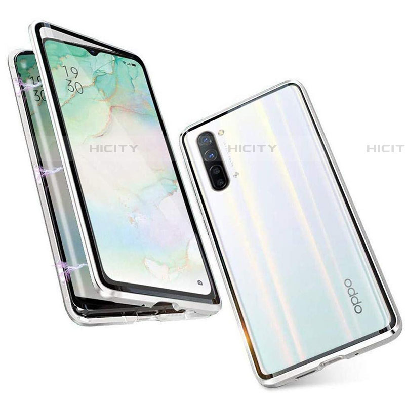 Oppo Reno3用ケース 高級感 手触り良い アルミメタル 製の金属製 360度 フルカバーバンパー 鏡面 カバー M05 Oppo シルバー