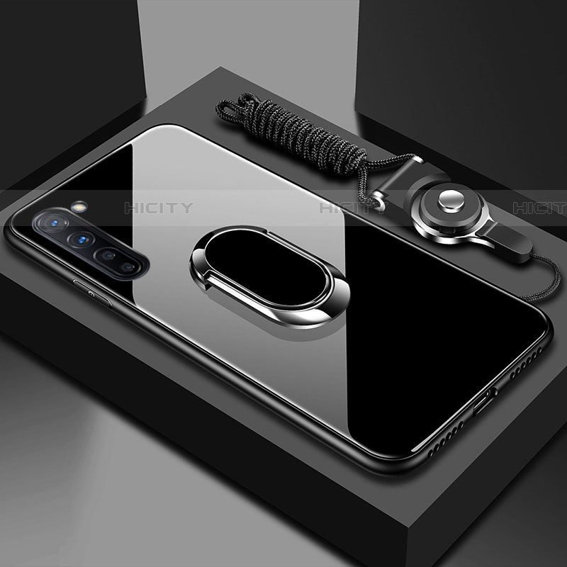 Oppo Reno3用ハイブリットバンパーケース プラスチック 鏡面 カバー アンド指輪 マグネット式 Oppo ブラック