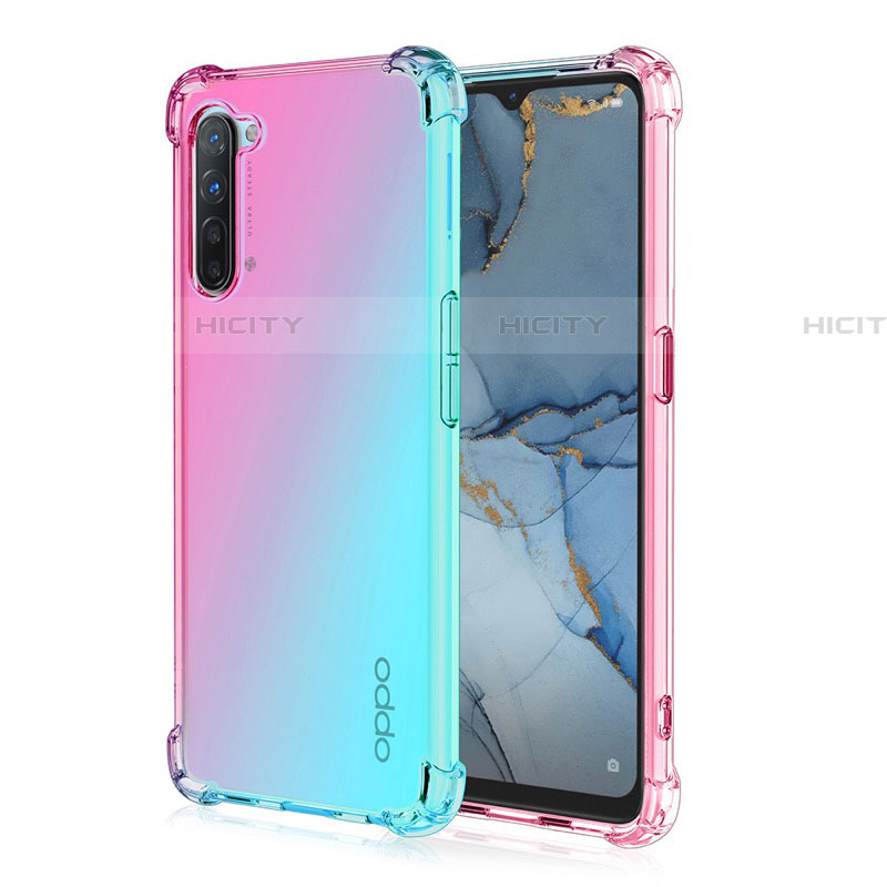 Oppo Reno3用極薄ソフトケース グラデーション 勾配色 クリア透明 G01 Oppo シアン