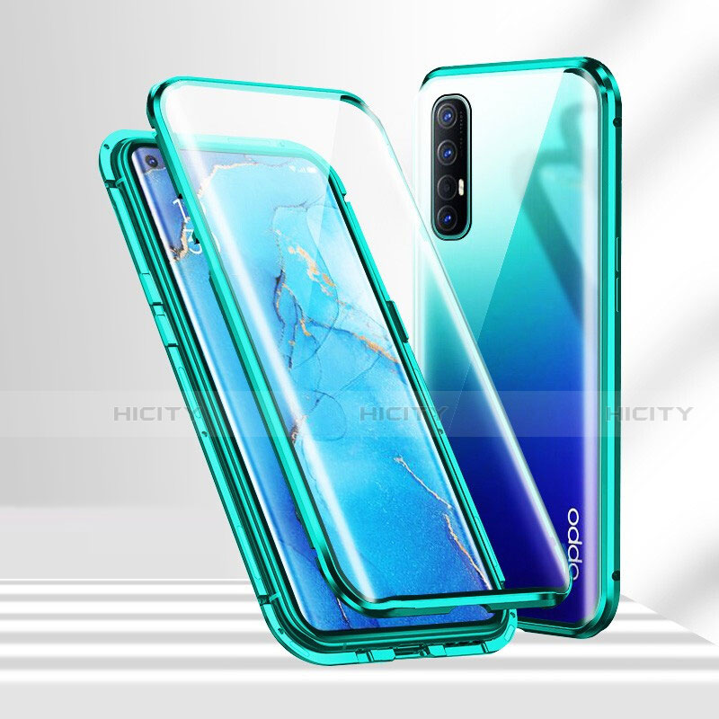 Oppo Reno3 Pro用ケース 高級感 手触り良い アルミメタル 製の金属製 360度 フルカバーバンパー 鏡面 カバー T02 Oppo グリーン