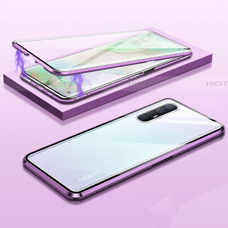 Oppo Reno3 Pro用ケース 高級感 手触り良い アルミメタル 製の金属製 360度 フルカバーバンパー 鏡面 カバー M03 Oppo パープル