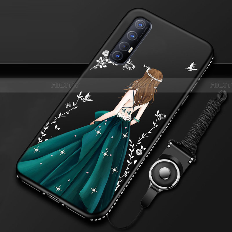 Oppo Reno3 Pro用シリコンケース ソフトタッチラバー バタフライ ドレスガール ドレス少女 カバー Oppo グリーン