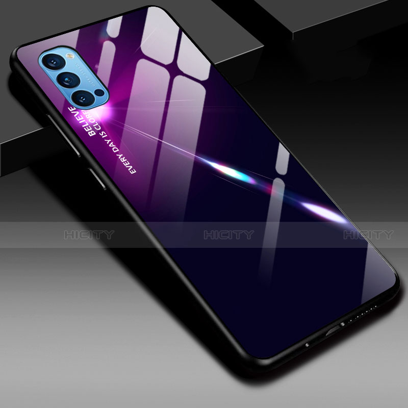 Oppo Reno4 Pro 5G用ハイブリットバンパーケース プラスチック 鏡面 虹 グラデーション 勾配色 カバー H01 Oppo パープル・ブラック