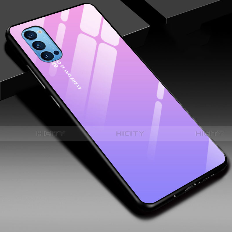 Oppo Reno4 Pro 5G用ハイブリットバンパーケース プラスチック 鏡面 虹 グラデーション 勾配色 カバー H01 Oppo 