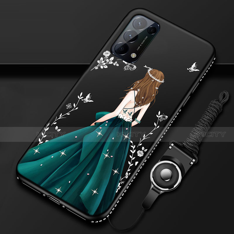 Oppo Reno5 5G用シリコンケース ソフトタッチラバー バタフライ ドレスガール ドレス少女 カバー Oppo 