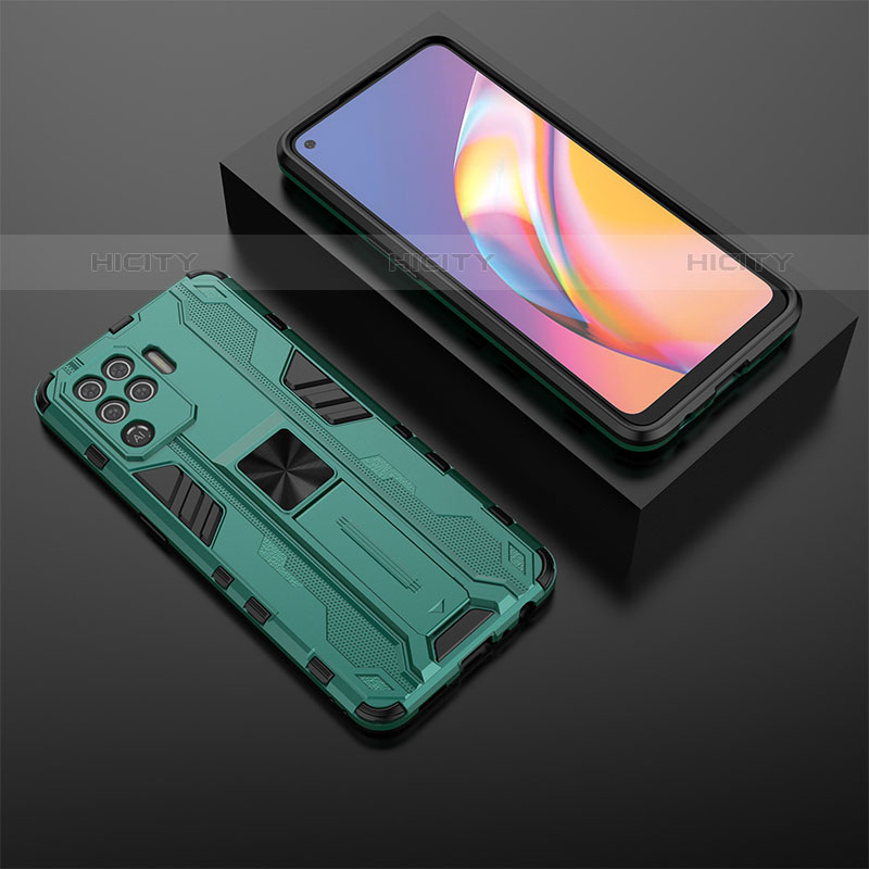 Oppo Reno5 F用ハイブリットバンパーケース スタンド プラスチック 兼シリコーン カバー マグネット式 T02 Oppo グリーン