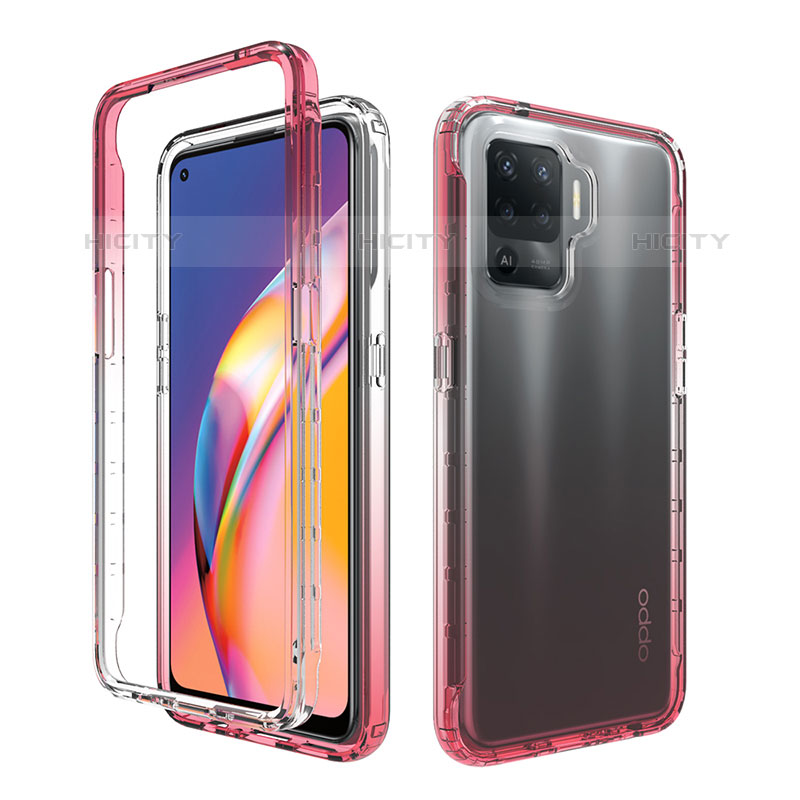 Oppo Reno5 F用前面と背面 360度 フルカバー 極薄ソフトケース シリコンケース 耐衝撃 全面保護 バンパー 勾配色 透明 Oppo レッド