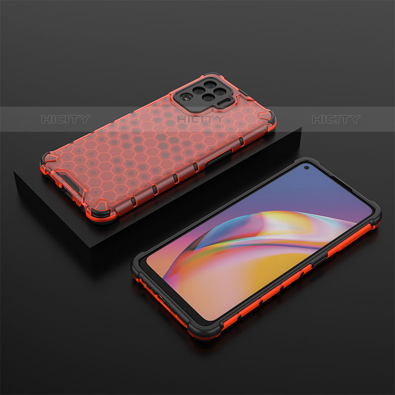 Oppo Reno5 Lite用360度 フルカバー ハイブリットバンパーケース クリア透明 プラスチック カバー AM3 Oppo レッド