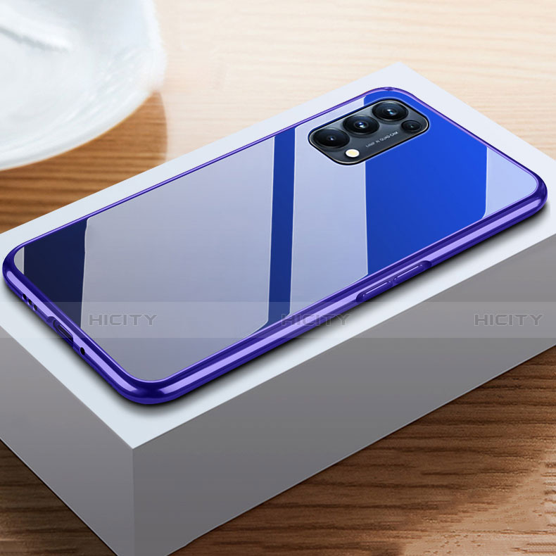 Oppo Reno5 Pro 5G用ケース 高級感 手触り良い アルミメタル 製の金属製 360度 フルカバーバンパー 鏡面 カバー M05 Oppo ネイビー