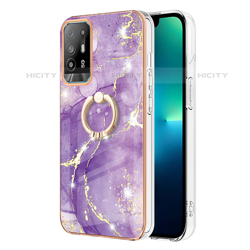 Oppo Reno5 Z 5G用シリコンケース ソフトタッチラバー バタフライ パターン カバー アンド指輪 Y05B Oppo パープル