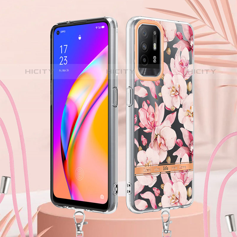 Oppo Reno5 Z 5G用シリコンケース ソフトタッチラバー バタフライ パターン カバー 携帯ストラップ Y06B Oppo 