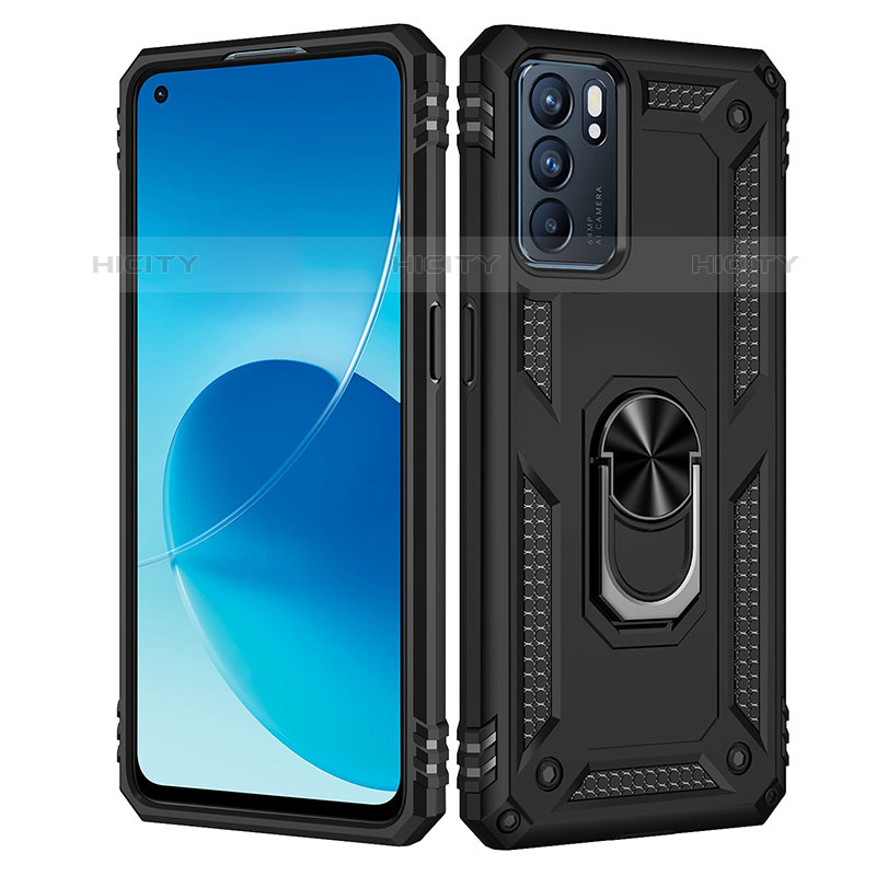 Oppo Reno6 5G用ハイブリットバンパーケース プラスチック アンド指輪 マグネット式 MQ4 Oppo ブラック