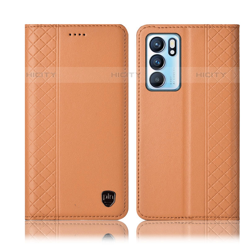 Oppo Reno6 5G用手帳型 レザーケース スタンド カバー H10P Oppo オレンジ