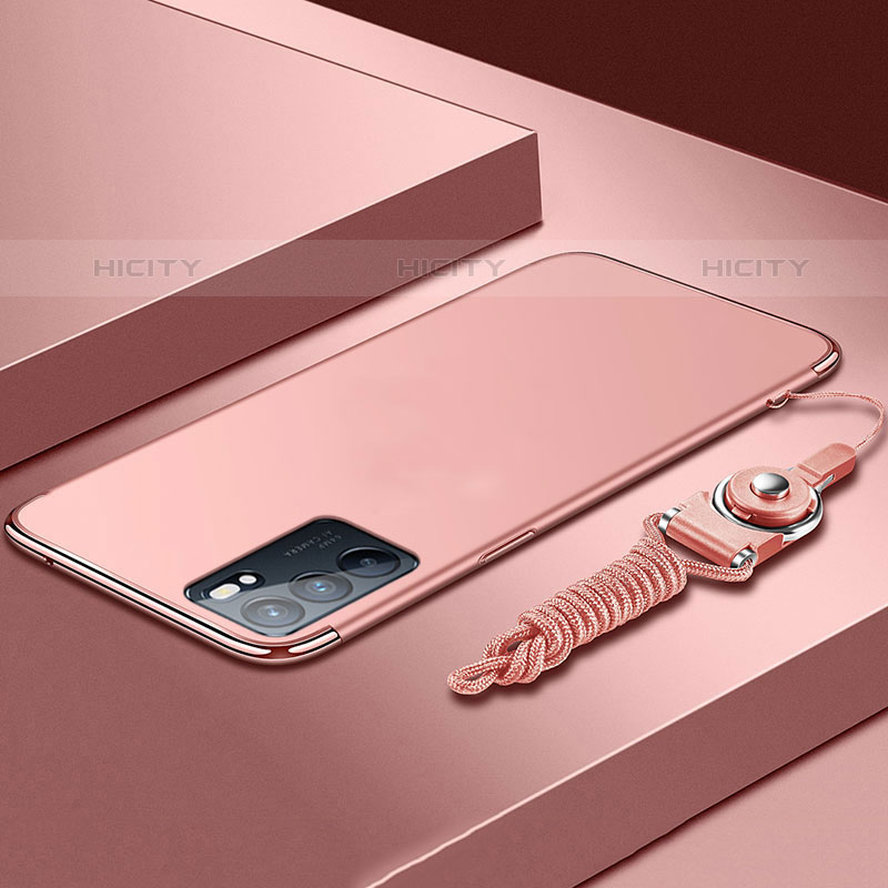 Oppo Reno6 5G用ケース 高級感 手触り良い メタル兼プラスチック バンパー Oppo ローズゴールド