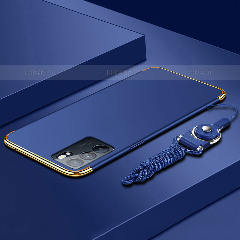 Oppo Reno6 5G用ケース 高級感 手触り良い メタル兼プラスチック バンパー Oppo ネイビー