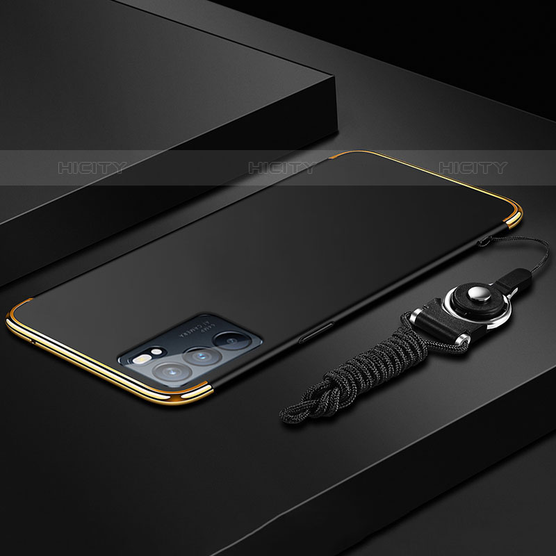 Oppo Reno6 5G用ケース 高級感 手触り良い メタル兼プラスチック バンパー Oppo ブラック