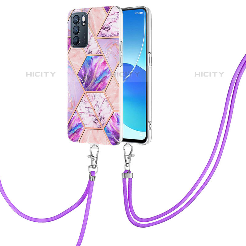 Oppo Reno6 5G用シリコンケース ソフトタッチラバー バタフライ パターン カバー 携帯ストラップ Y01B Oppo 