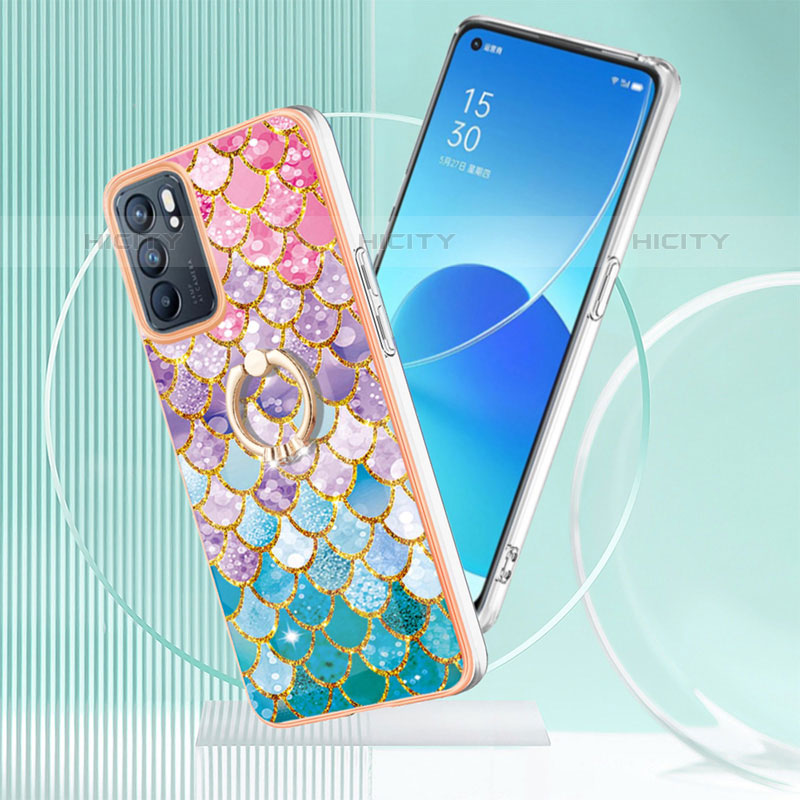 Oppo Reno6 5G用シリコンケース ソフトタッチラバー バタフライ パターン カバー アンド指輪 Y03B Oppo 