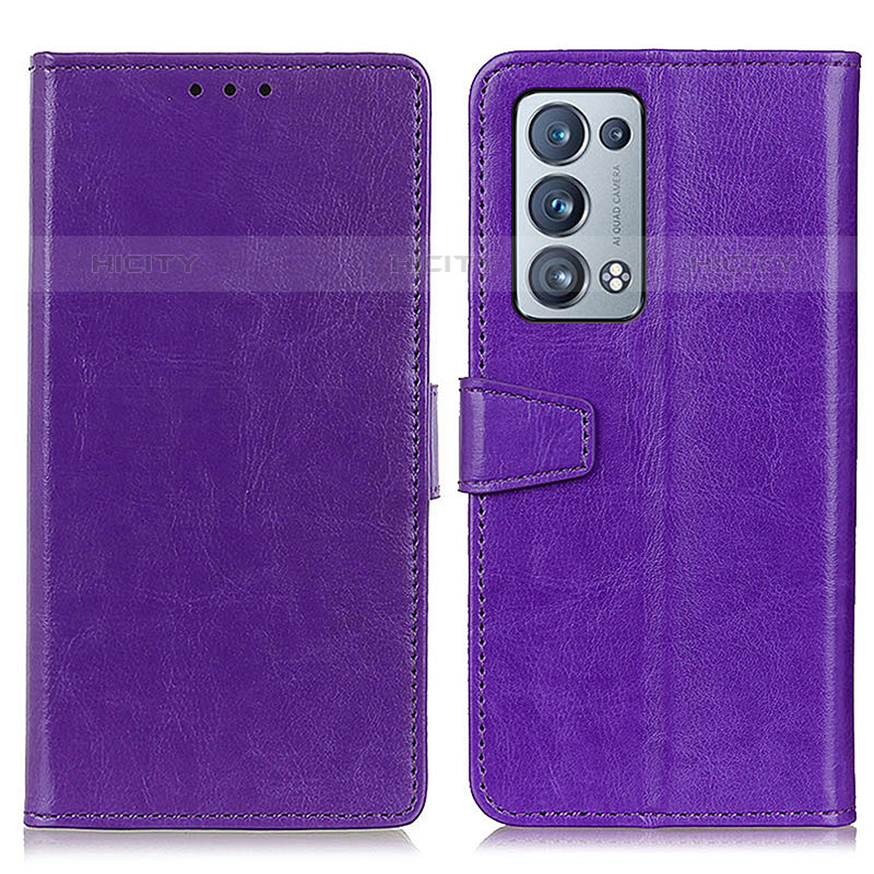 Oppo Reno6 Pro 5G用手帳型 レザーケース スタンド カバー A06D Oppo パープル