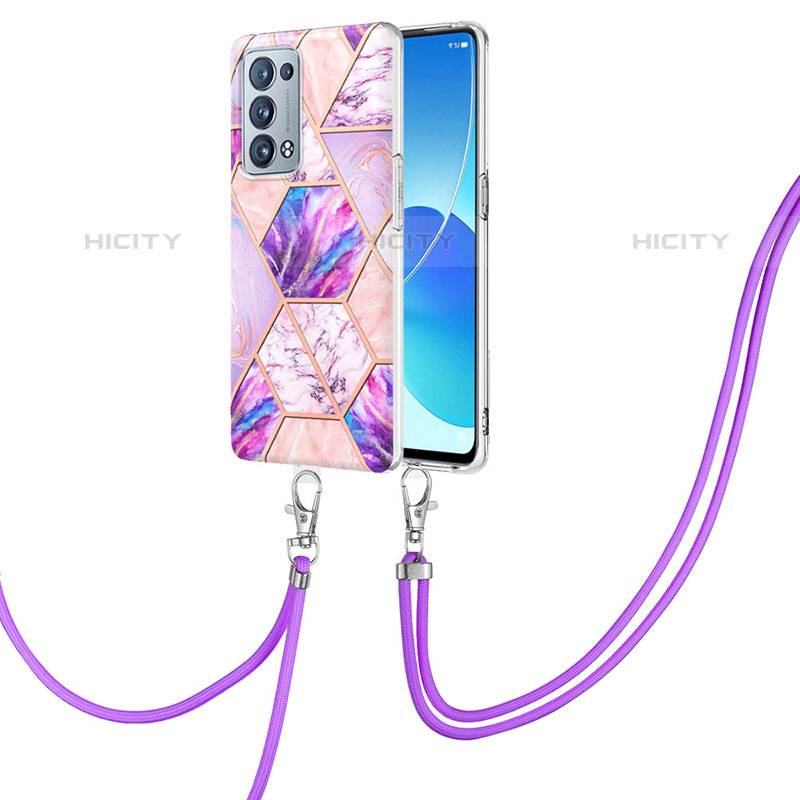 Oppo Reno6 Pro 5G用シリコンケース ソフトタッチラバー バタフライ パターン カバー 携帯ストラップ Y01B Oppo ラベンダー