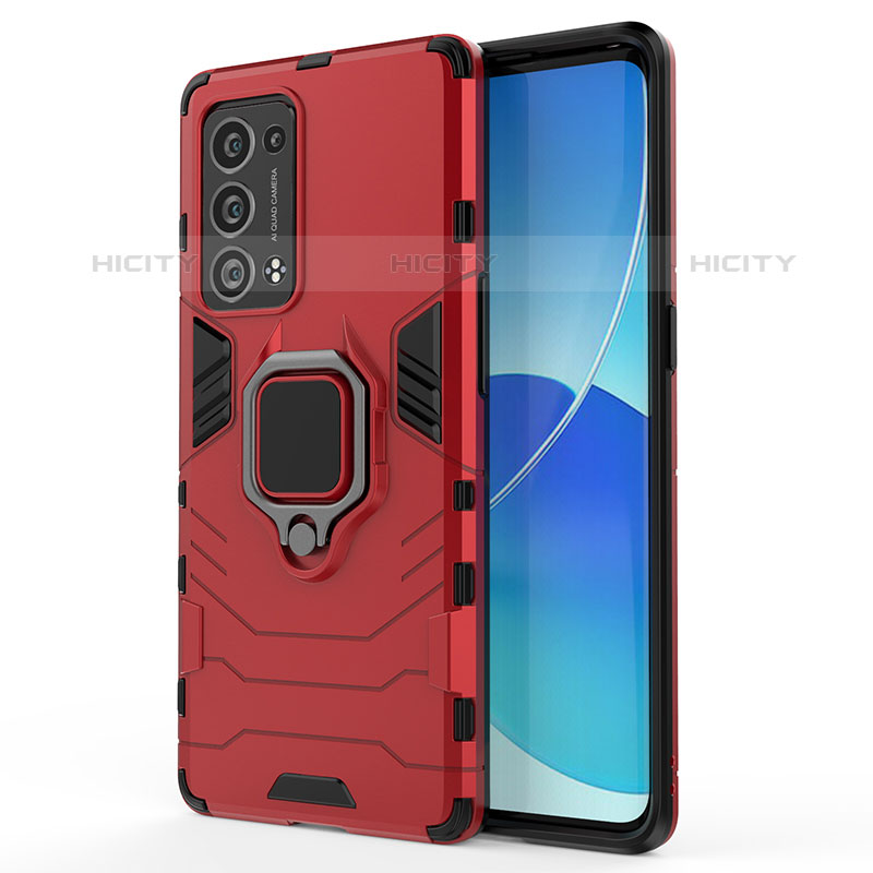 Oppo Reno6 Pro 5G用ハイブリットバンパーケース プラスチック アンド指輪 マグネット式 Oppo レッド