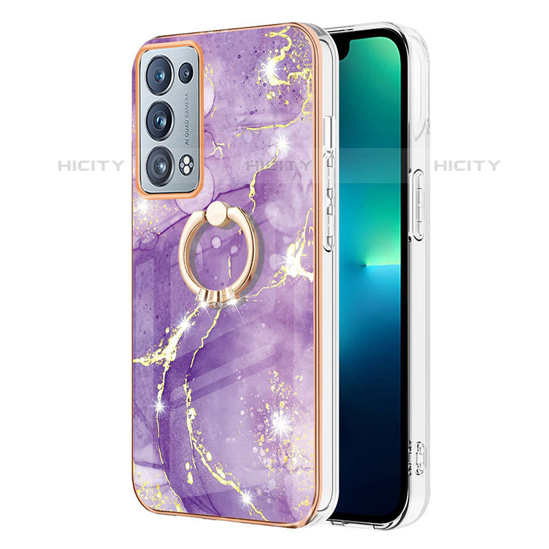 Oppo Reno6 Pro 5G用シリコンケース ソフトタッチラバー バタフライ パターン カバー アンド指輪 Y05B Oppo パープル