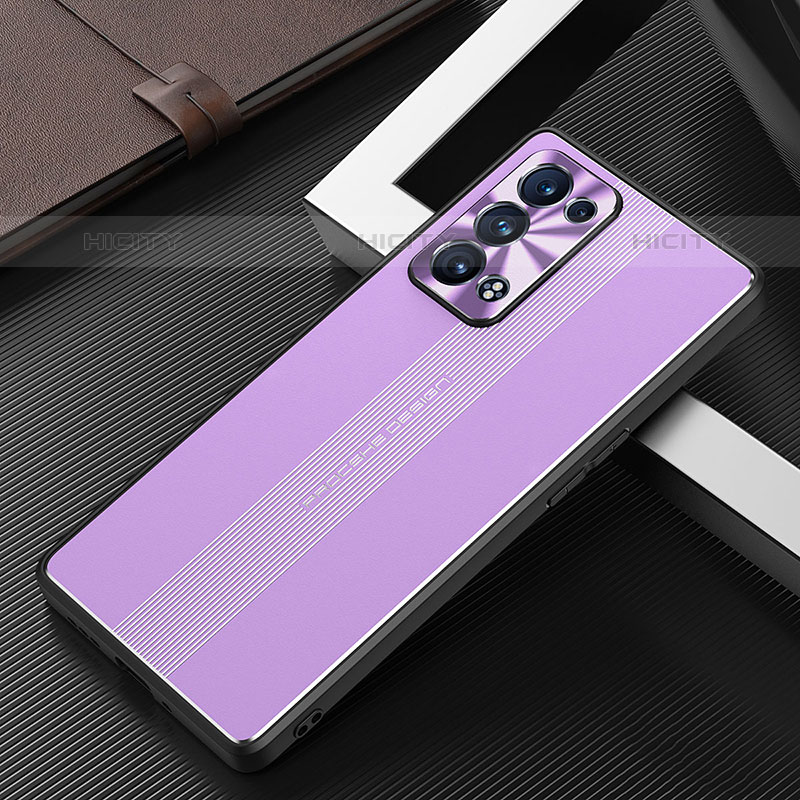 Oppo Reno6 Pro 5G用ケース 高級感 手触り良い アルミメタル 製の金属製 兼シリコン カバー J02 Oppo パープル