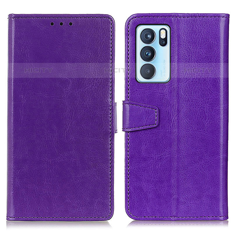 Oppo Reno6 Pro 5G India用手帳型 レザーケース スタンド カバー A06D Oppo パープル