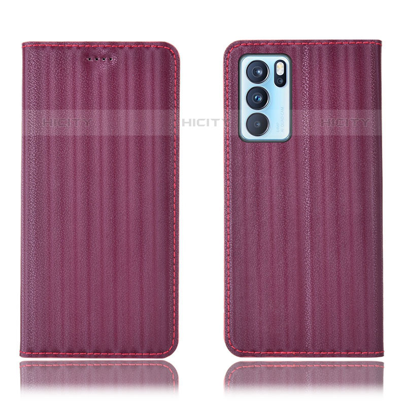 Oppo Reno6 Pro 5G India用手帳型 レザーケース スタンド カバー H23P Oppo ワインレッド