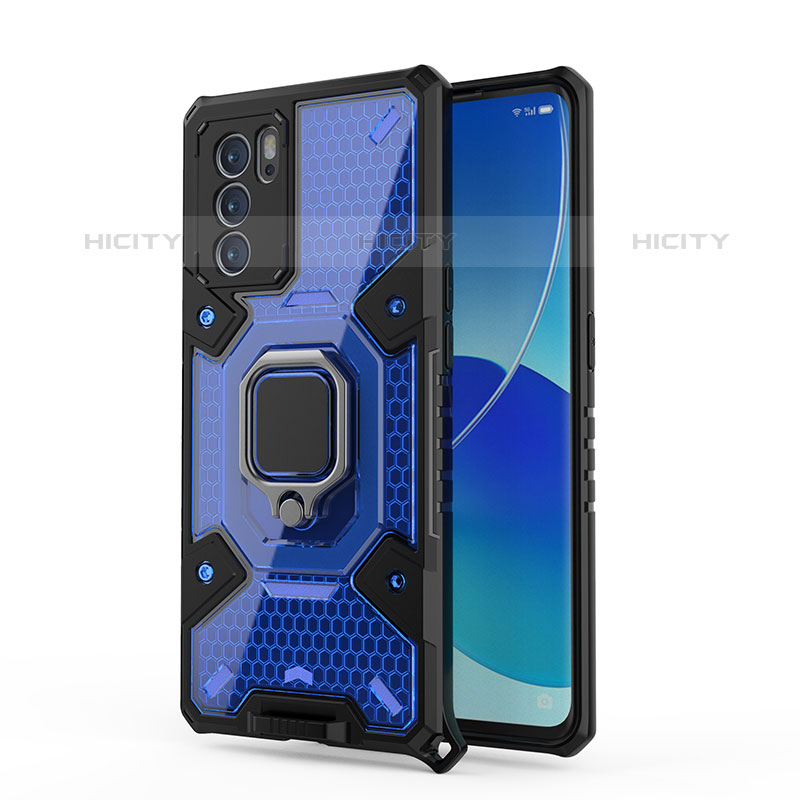 Oppo Reno6 Pro 5G India用ハイブリットバンパーケース プラスチック アンド指輪 マグネット式 S04 Oppo ネイビー